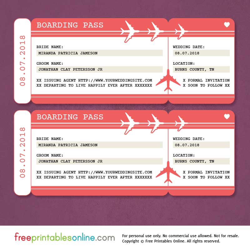 Free Printable Vacation Save The Date Boarding Pass Invitation Template